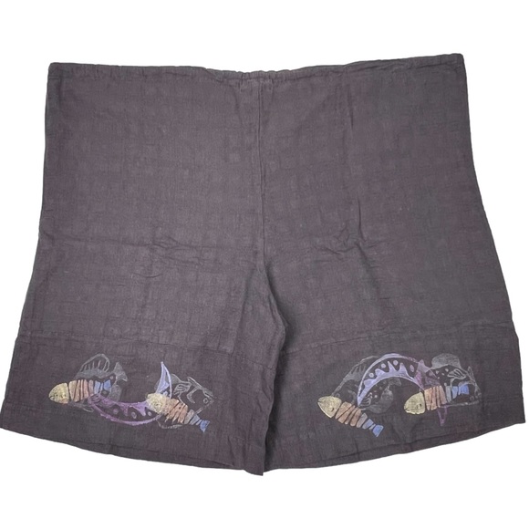 BLUE FISH Clothing Painted Linen Drawstring Shorts 2 Dusty Purple - Picture 2 of 6